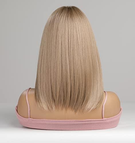 12 inch Light Brown Loose Curly Lace Front Wig with Middle Part - Image 100