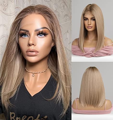 12 inch Light Brown Loose Curly Lace Front Wig with Middle Part - Image 97