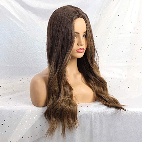 24 inch Wavy Long Brown Middle Parting Heat Resistant Synthetic Wig - Image 13