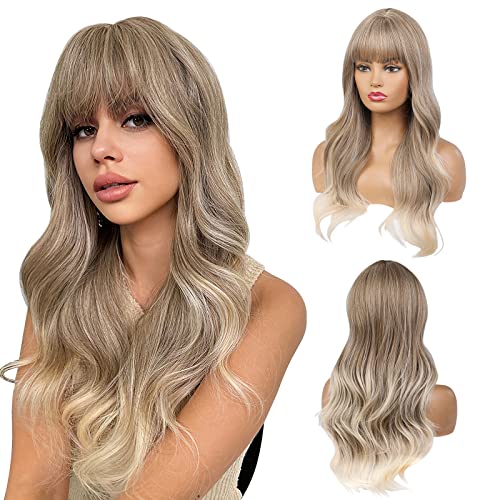 Ash Blonde Wig with Platinum Blonde Curly Ends