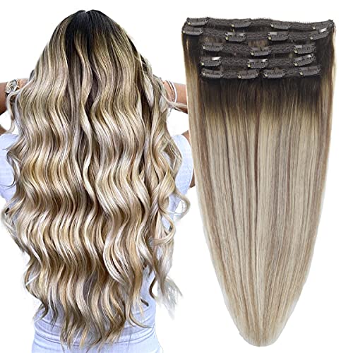 Balayage Clip in Human Hair Extensions 6 Pcs 100 Gram