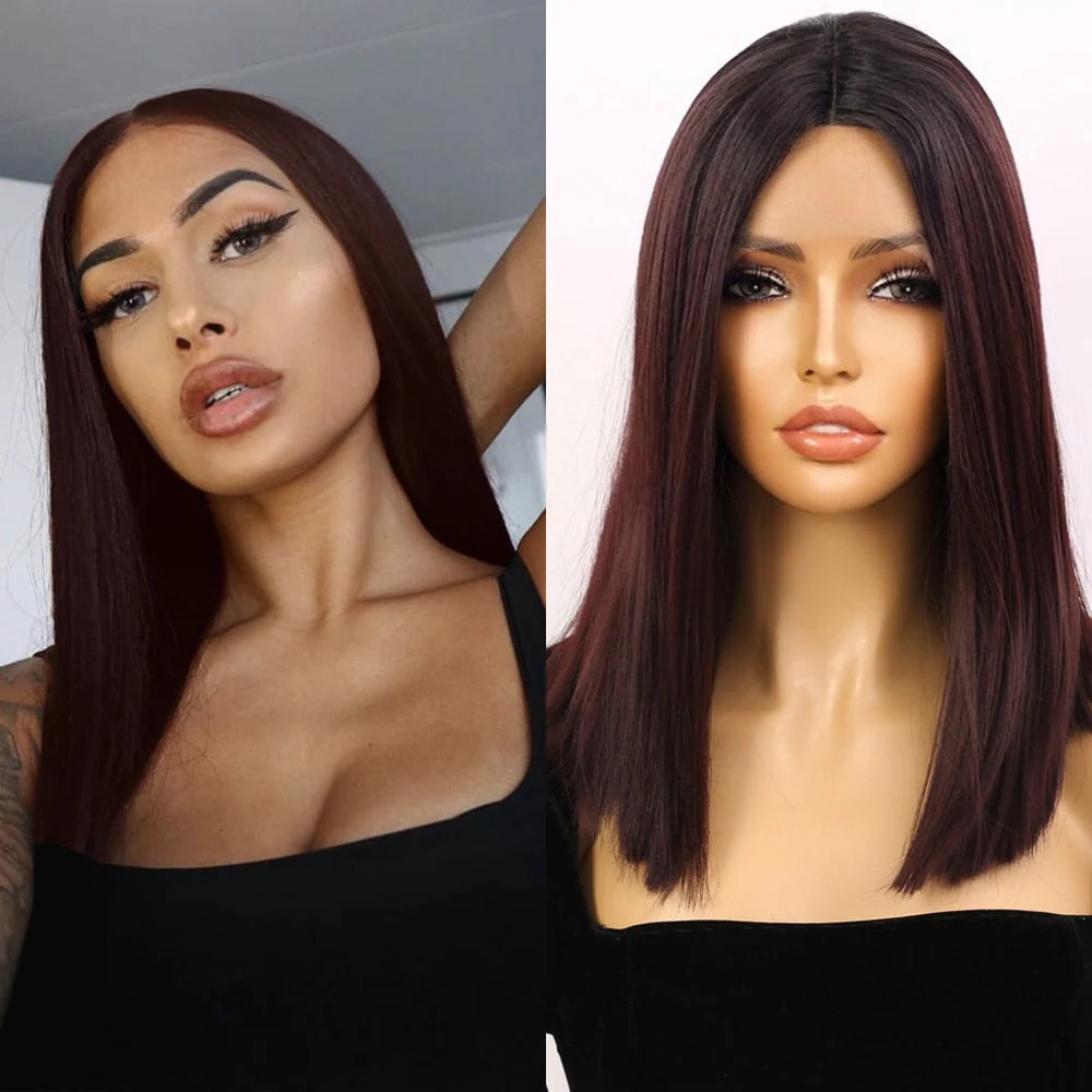 Black and Burgundy Coloured Synthetic HD Lace Front Wig