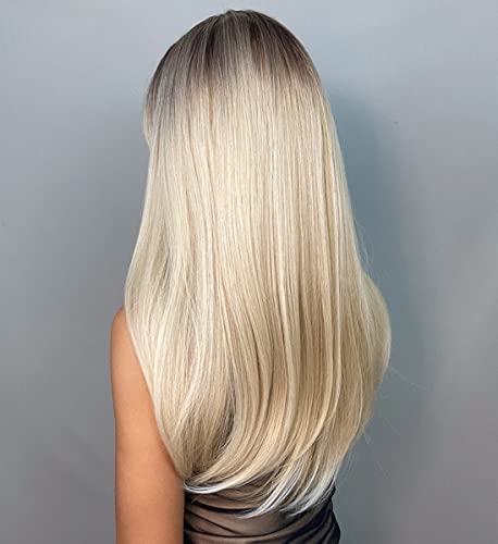 Blonde Wavy 22 Inch Hair Wig with Curtain Bangs - Image 4