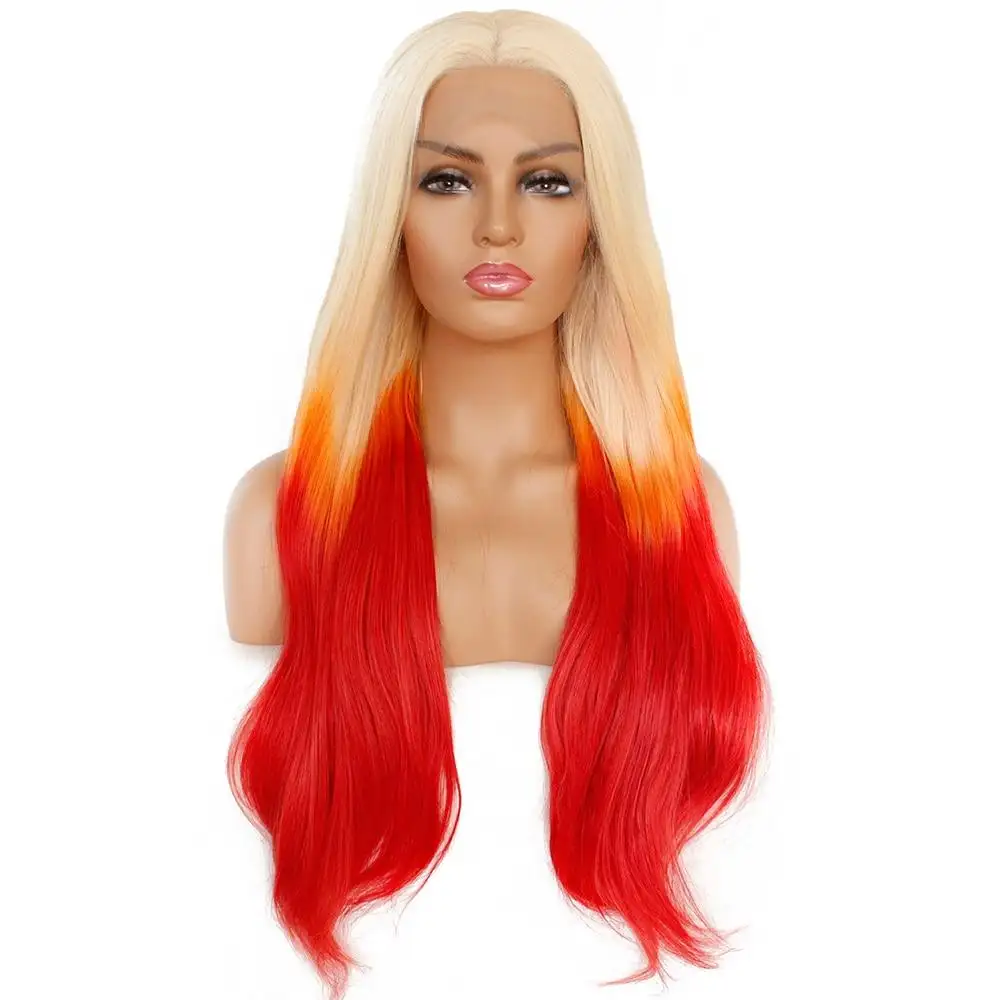 Blonde Yellow Ombre Red 3 Tone Cosplay Wig