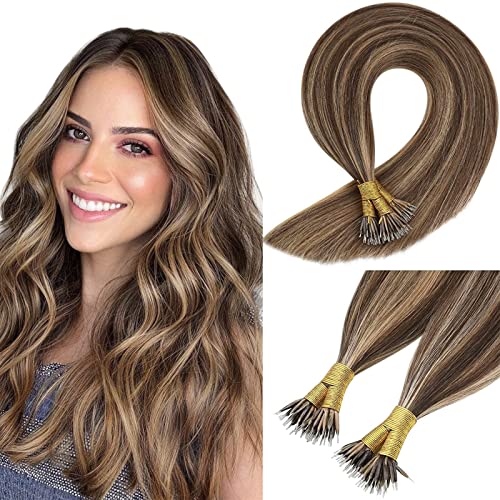 Caramel Blonde Highlighted Pre Bond Human Hair Nano Tip Extensions