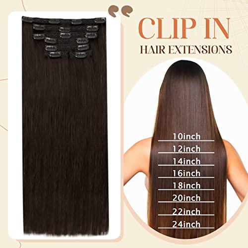 Clip in Balayage Chocolate Brown to Caramel Blonde and Brown Human  Hair Extensions - Image 37