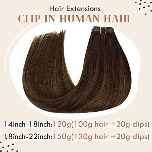 Clip in Balayage Chocolate Brown to Caramel Blonde and Brown Human  Hair Extensions - Image 61
