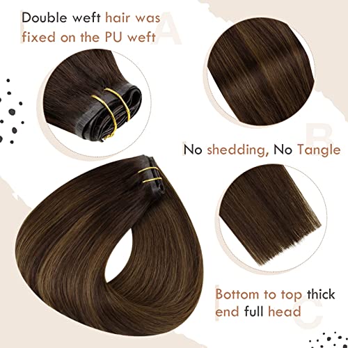Clip in Balayage Chocolate Brown to Caramel Blonde and Brown Human  Hair Extensions - Image 62
