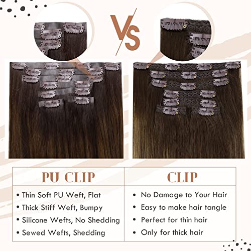 Clip in Balayage Chocolate Brown to Caramel Blonde and Brown Human  Hair Extensions - Image 63