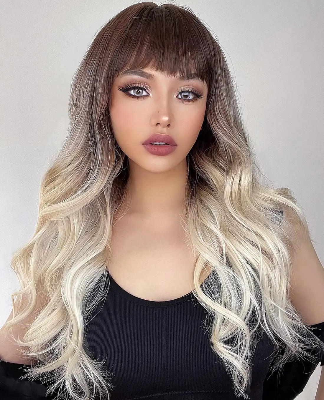 Dark Brown Ombre Platinum Blonde Wig