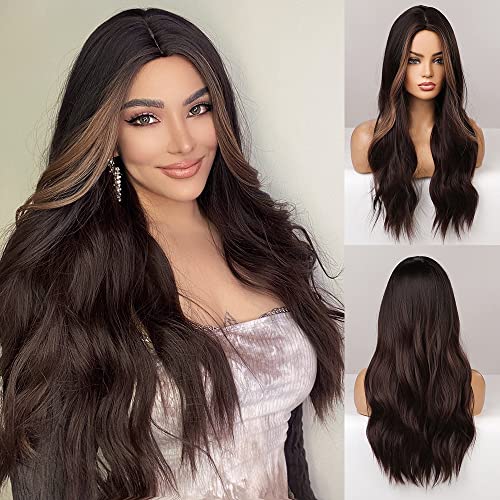 Dark Brown Synthetic Heat Resistant Fibre Wig with Front Bold Highlight