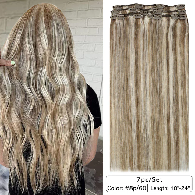 Double Wefted Clip In Hair Extension Human Hair 105g -7pcs - Image 15