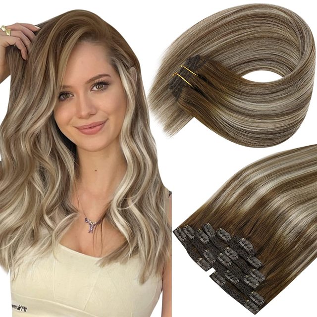 Double Wefted Clip In Hair Extension Human Hair 105g -7pcs - Image 17
