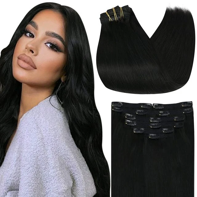 Double Wefted Clip In Hair Extension Human Hair 105g -7pcs - Image 7