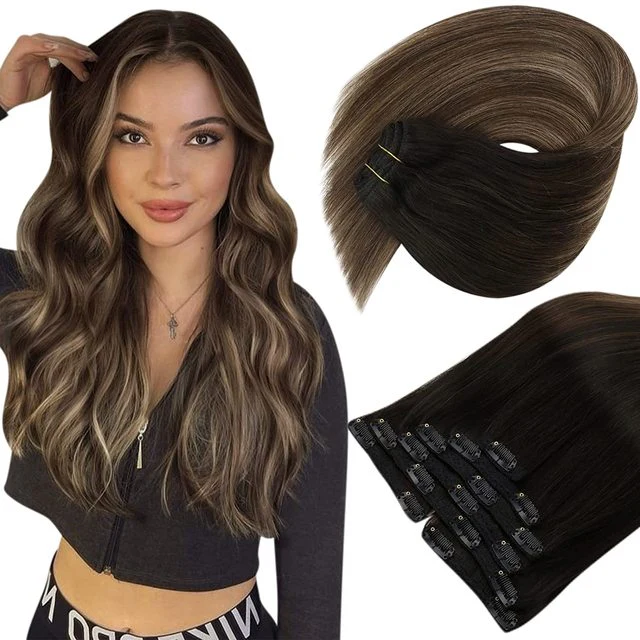 Double Wefted Clip In Hair Extension Human Hair 105g -7pcs - Image 8
