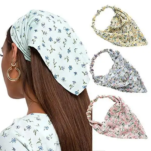 Floral Elastic Hair Kerchief Scarf - Gift Set of 3