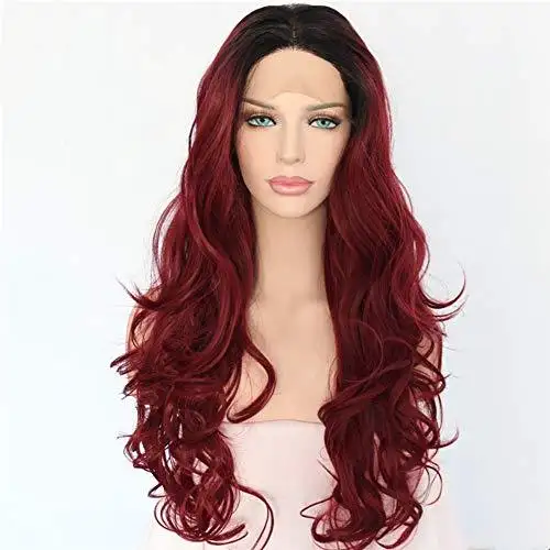 Glueless Half Hand Tied Middle Part Ombre Dark Red Lace Front Wig