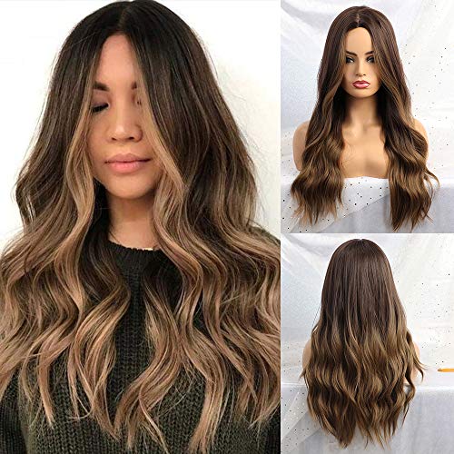 Golden Brown Wavy wig with Middle Part