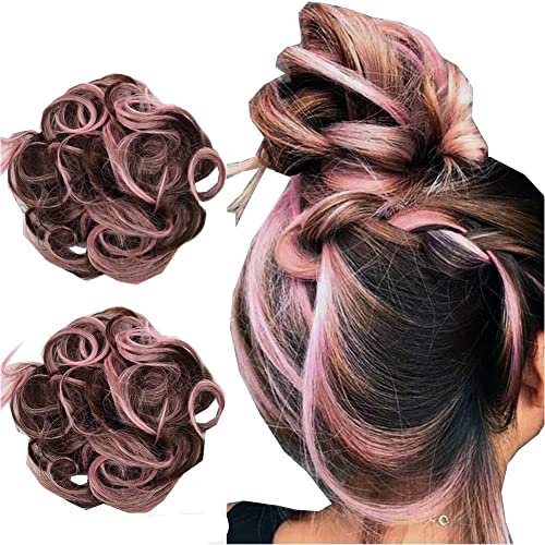 Highlighted Synthetic Hair Messy Bun Extensions 2pcs set