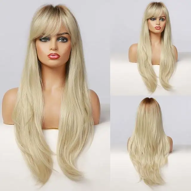 Hilary long layered straight wig with side bangs layered