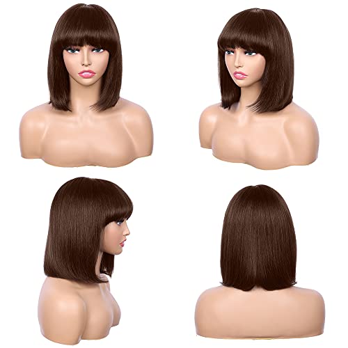 Human Hair Light Yaki Straight Bob Wig with Layered Bangs - Image 2