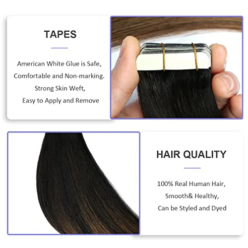 Human Hair Tape in Extensions Ombre Baylage Hair 14 Inch Tape in Extensions - Image 29