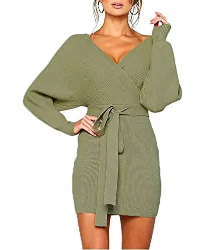 Ladies Knitted Wrap Around Sweater Dress