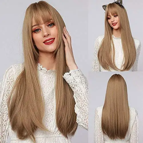 Light Brown Blonde Ombre Long Straight Synthetic Heat Resistant Wig