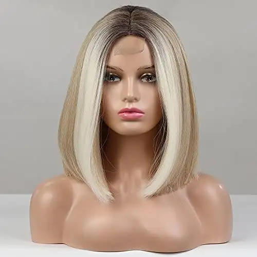 Light Ombre Blonde Lace Front Bob wigs with middle part - Image 2
