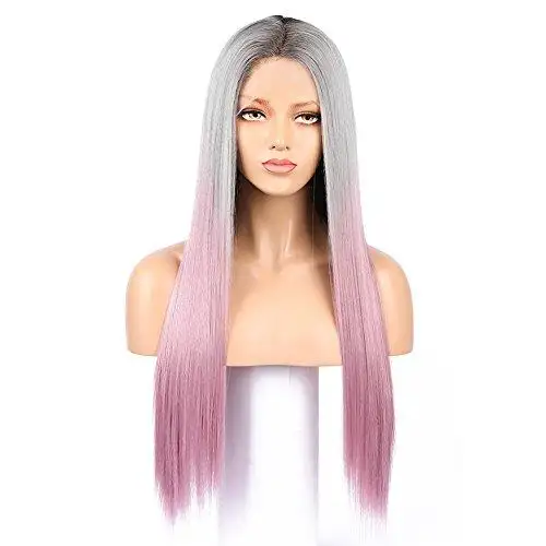 Lika Pink & Gray Kanekalon Fibre Full Lace Wig 22" Long