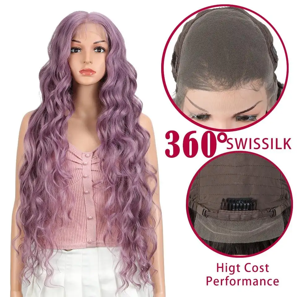Lilac, Synthetic Lace Front Wigs Extra Long Deep Natural Wave Ombre Coloured Fashion Wig
