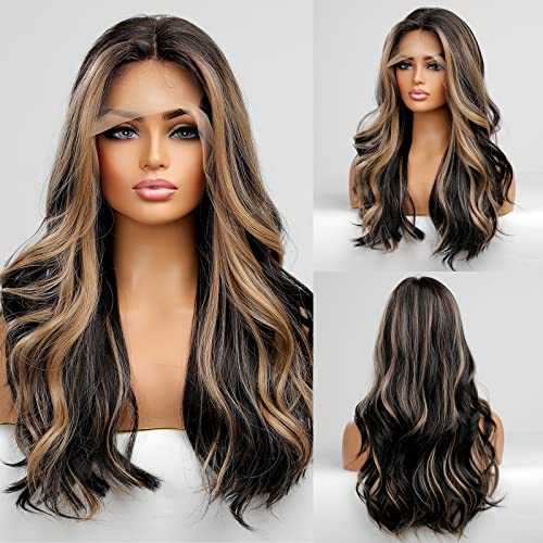 Long Black and Blonde Highlight Lace Front Wig