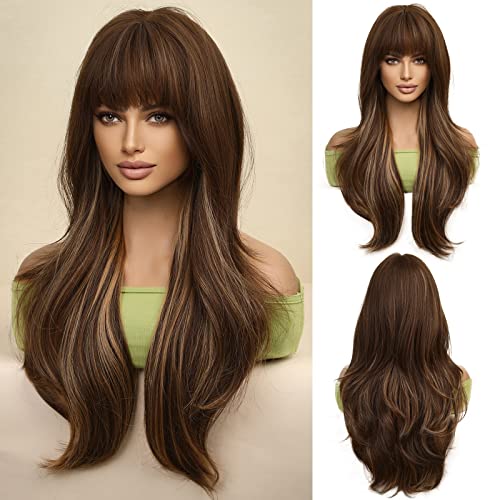 Long Brown Wig with Highlights
