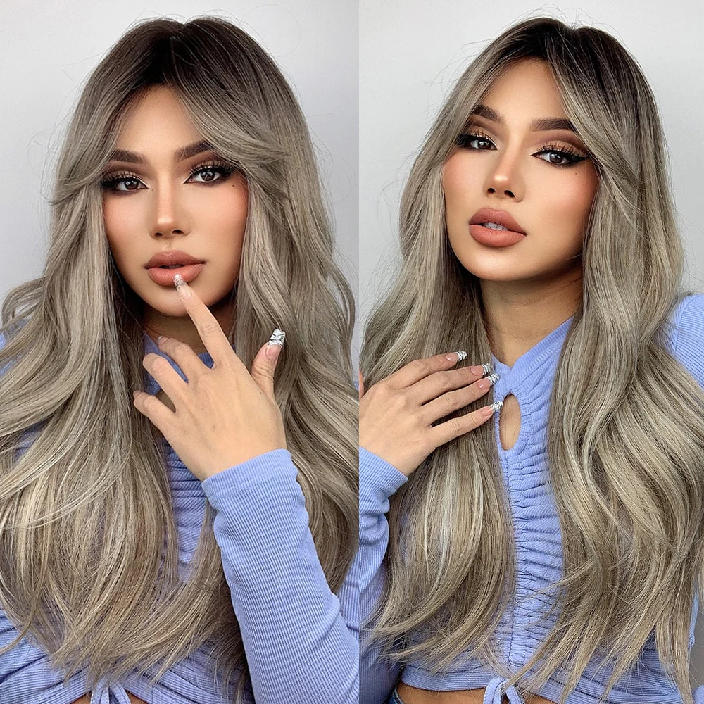 Long Gray Ash White Ombre Synthetic Wig Heat Resistant Hair