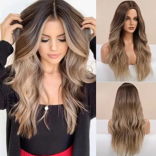 Long Middle Parting Hair Wig Dark Brown to Light Brown