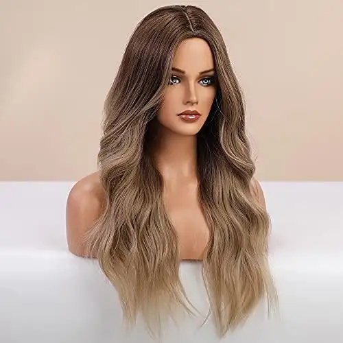 Long Middle Parting Hair Wig Dark Brown to Light Brown - Image 2