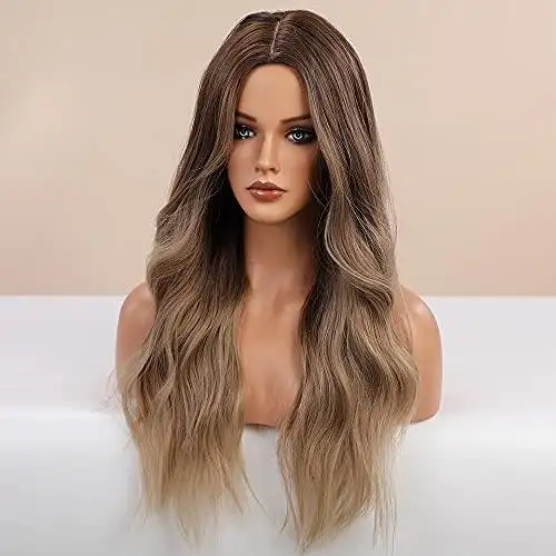 Long Middle Parting Hair Wig Dark Brown to Light Brown - Image 3