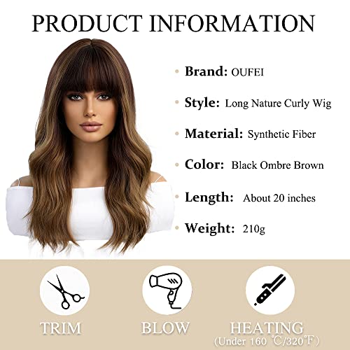 Long Ombre Brown Wigs with bangs and body wave texture - Image 2