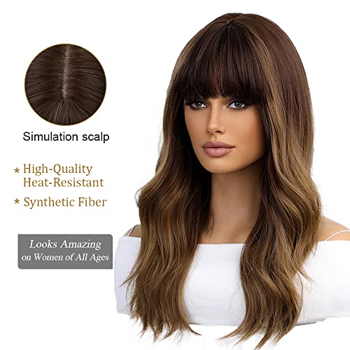 Long Ombre Brown Wigs with bangs and body wave texture - Image 3