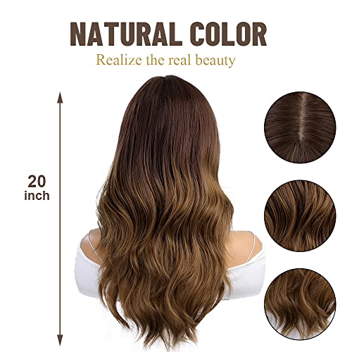 Long Ombre Brown Wigs with bangs and body wave texture - Image 4