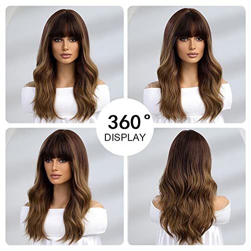 Long Ombre Brown Wigs with bangs and body wave texture - Image 5