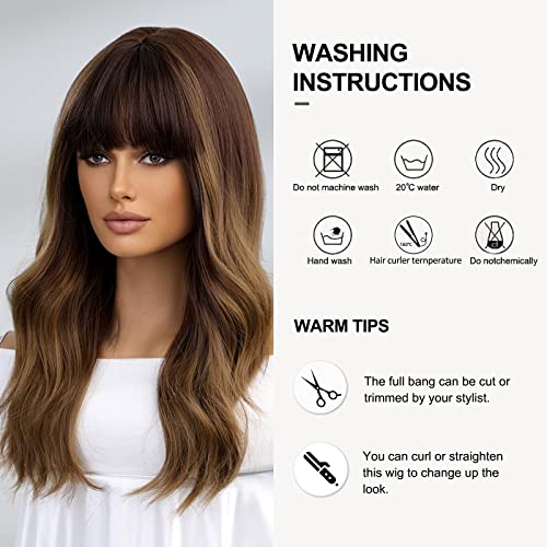 Long Ombre Brown Wigs with bangs and body wave texture - Image 6