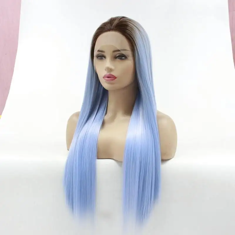 Long Silky Straight Dark Rooted Wig