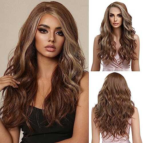 Long Wavy Brown Highlight Blonde Lace Wig