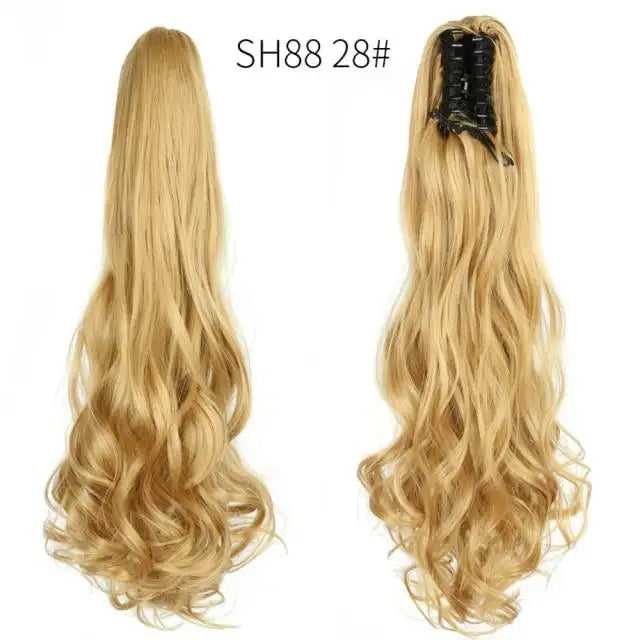 Long Wavy Claw Clip on Hair Extension High-Temperature Fiber  22 Inch Ombre  Ponytail - Image 24