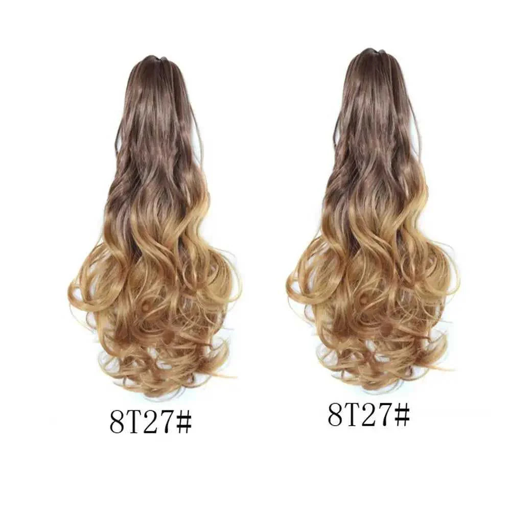 Long Wavy Claw Clip on Hair Extension High-Temperature Fiber  22 Inch Ombre  Ponytail - Image 3