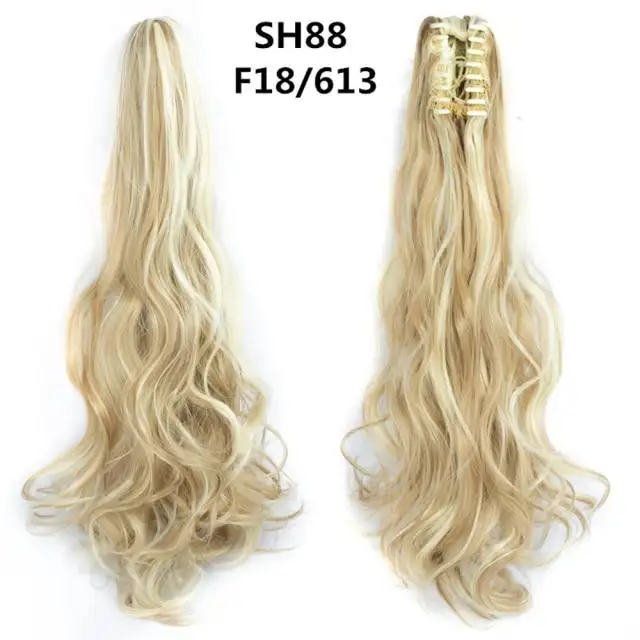 Long Wavy Claw Clip on Hair Extension High-Temperature Fiber  22 Inch Ombre  Ponytail - Image 34