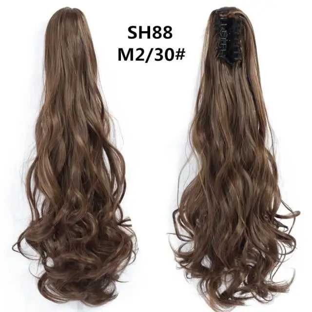 Long Wavy Claw Clip on Hair Extension High-Temperature Fiber  22 Inch Ombre  Ponytail - Image 36