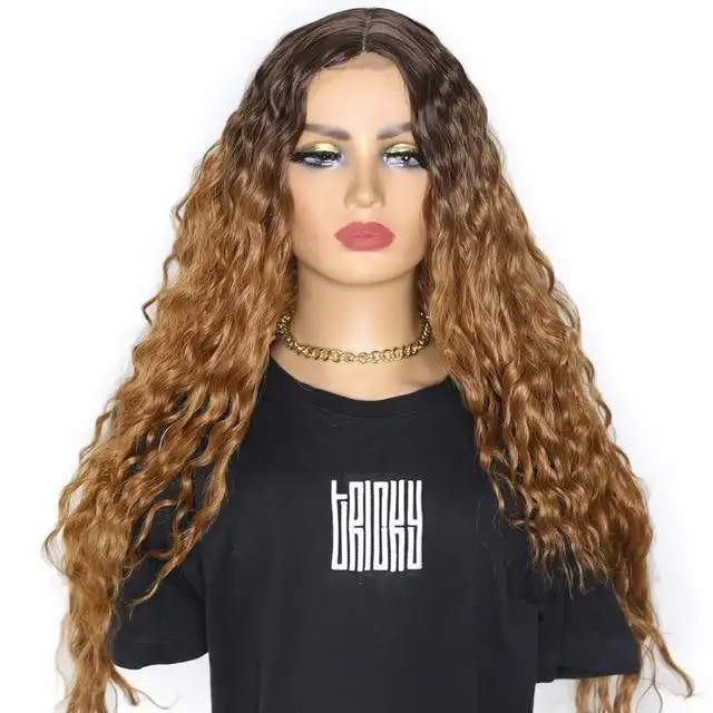 Lucia 26 Inch Lace Front Curly Middle Part Ombre Blonde Brown Wig