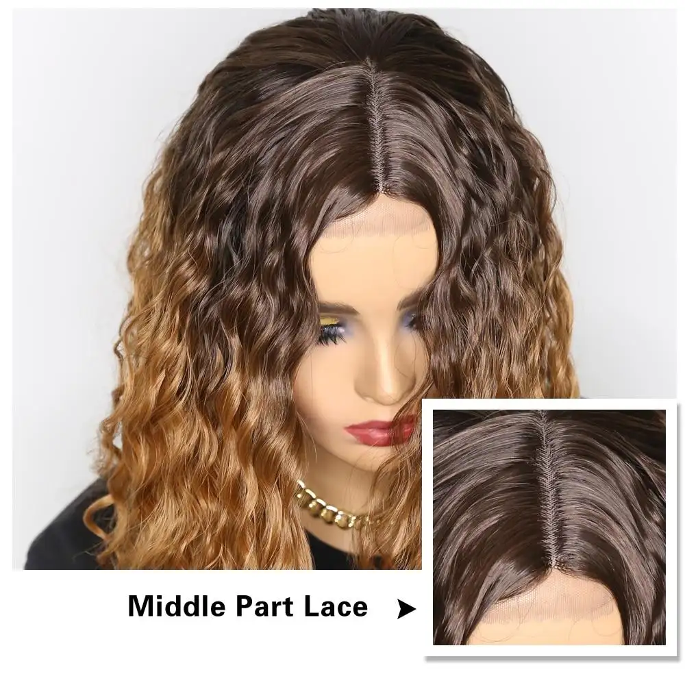 Lucia 26 Inch Lace Front Curly Middle Part Ombre Blonde Brown Wig - Image 2
